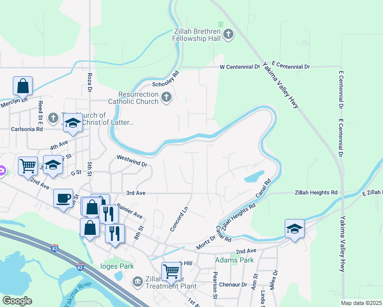 map of restaurants, bars, coffee shops, grocery stores, and more near 500 Concorde Dr in Zillah