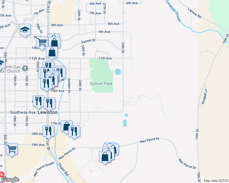 map of restaurants, bars, coffee shops, grocery stores, and more near 1354 29th Street in Lewiston