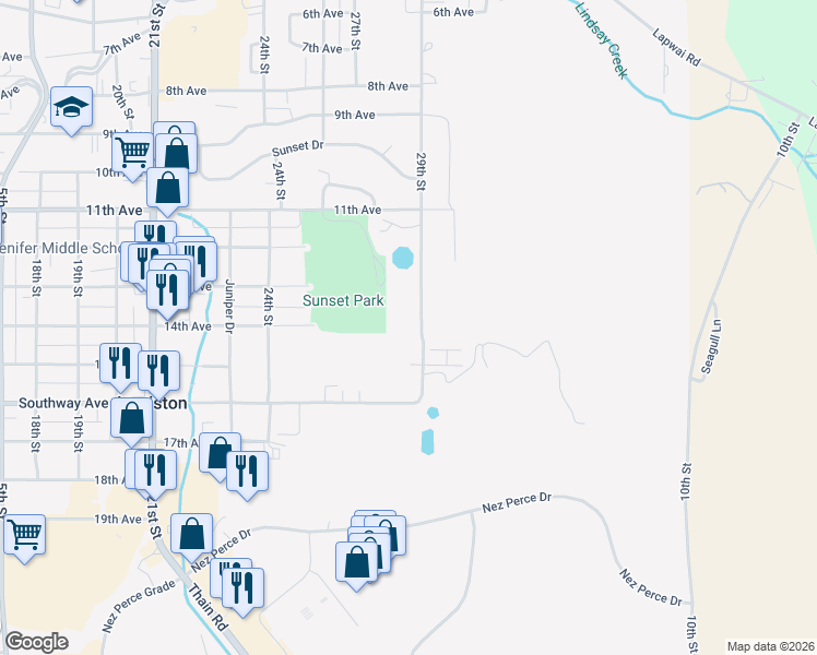 map of restaurants, bars, coffee shops, grocery stores, and more near 1354 29th Street in Lewiston