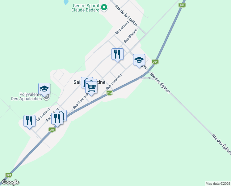 map of restaurants, bars, coffee shops, grocery stores, and more near 203 Québec 204 in Sainte-Justine