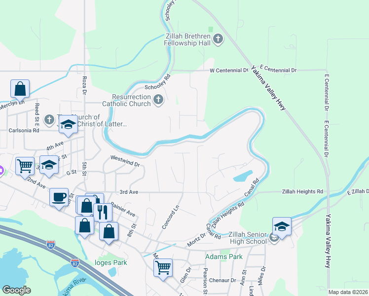 map of restaurants, bars, coffee shops, grocery stores, and more near 1001 Ellen Ln in Zillah