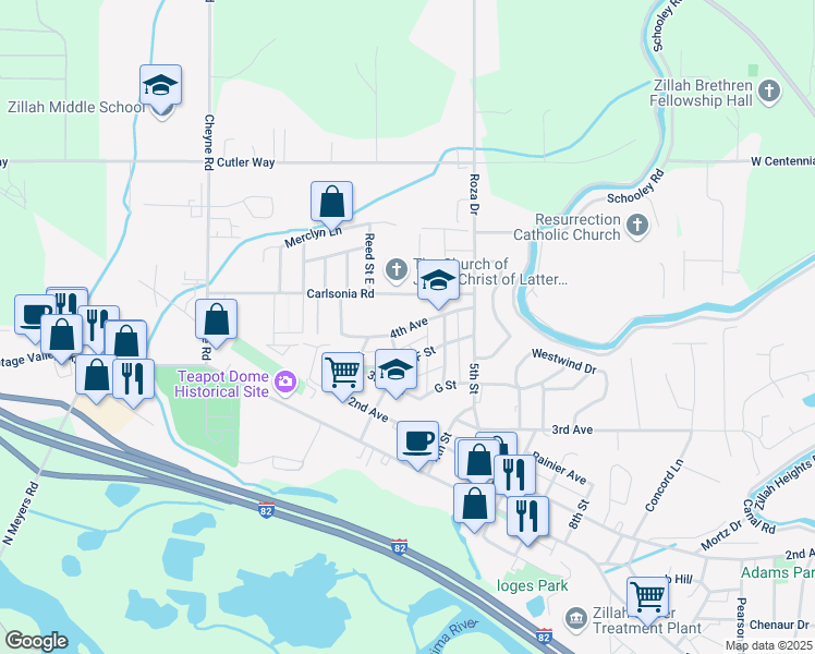 map of restaurants, bars, coffee shops, grocery stores, and more near 4th Ave in Zillah