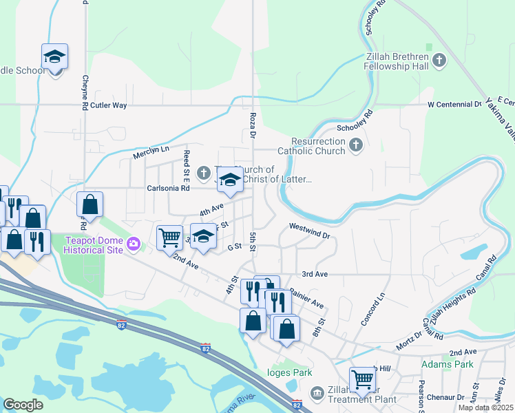 map of restaurants, bars, coffee shops, grocery stores, and more near 4th Avenue in Zillah