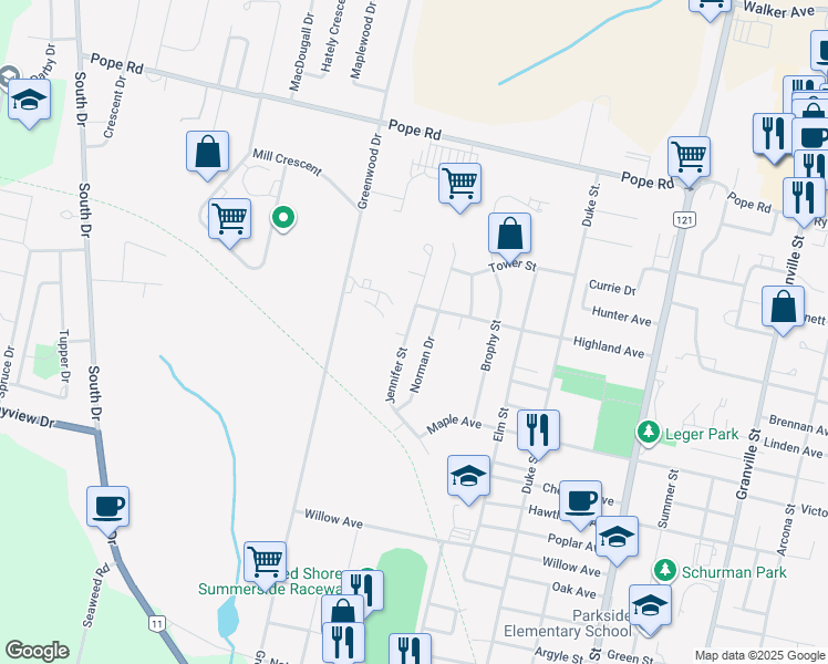 map of restaurants, bars, coffee shops, grocery stores, and more near 323 Jennifer Street in Summerside