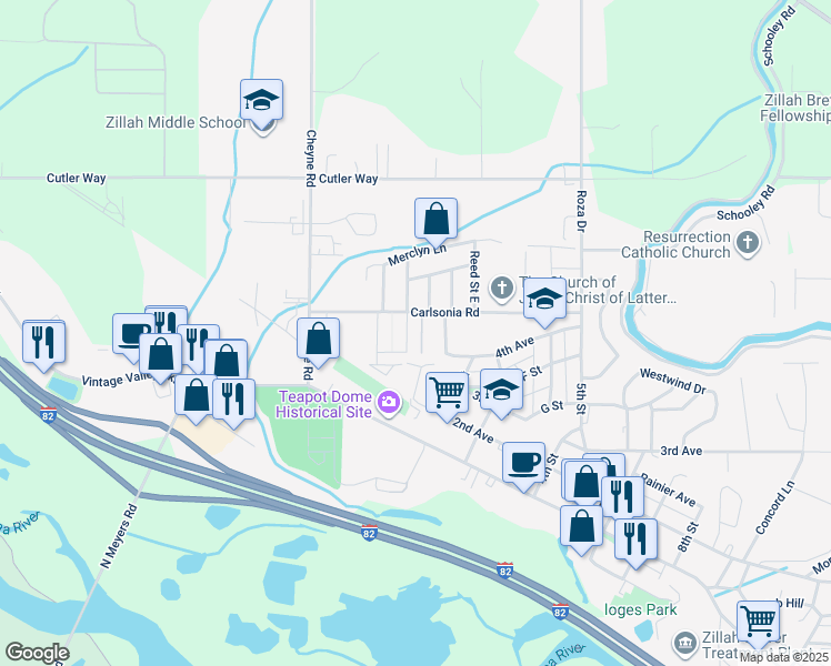 map of restaurants, bars, coffee shops, grocery stores, and more near 411 Edson St in Zillah