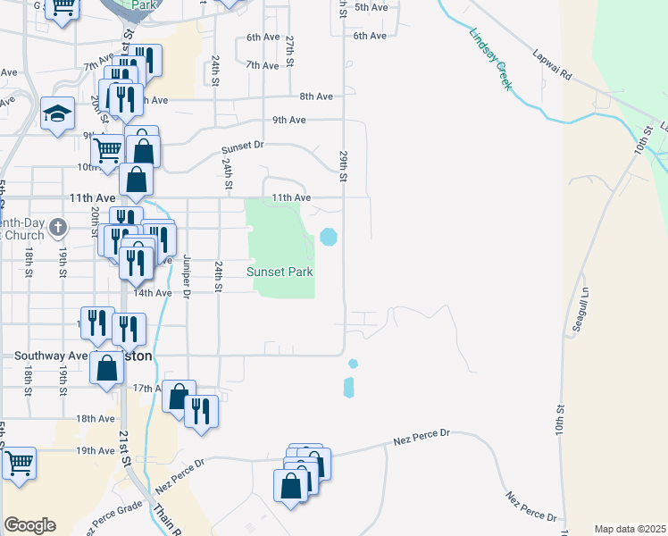 map of restaurants, bars, coffee shops, grocery stores, and more near 1308 29th Street in Lewiston