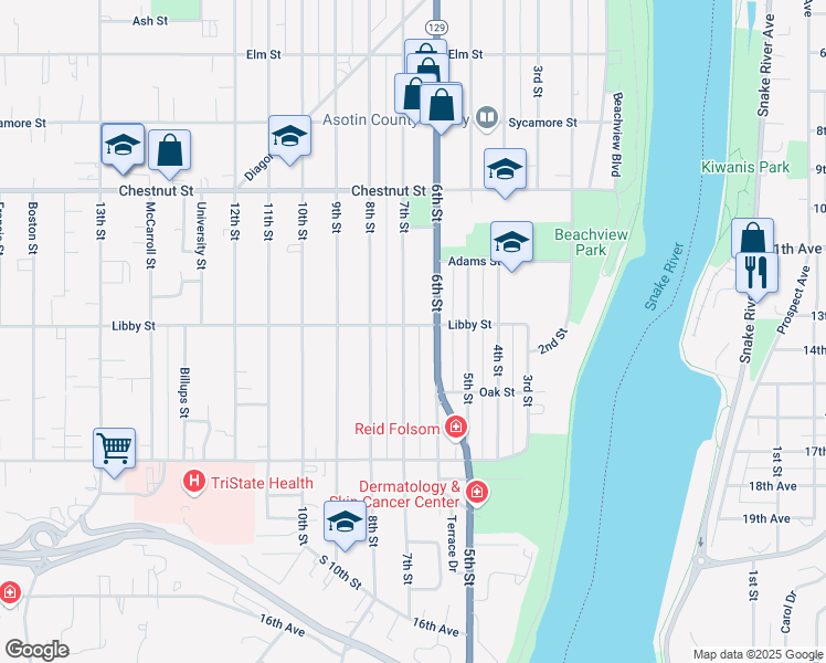 map of restaurants, bars, coffee shops, grocery stores, and more near 1201 7th Street in Clarkston