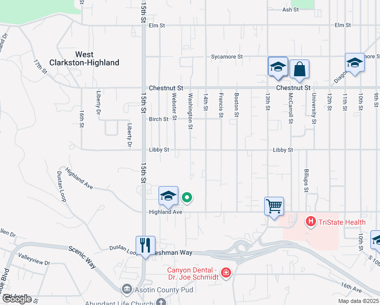 map of restaurants, bars, coffee shops, grocery stores, and more near 1409 Libby Street in Clarkston