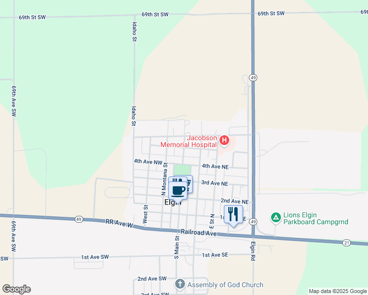 map of restaurants, bars, coffee shops, grocery stores, and more near 101 5th Avenue Northeast in Elgin