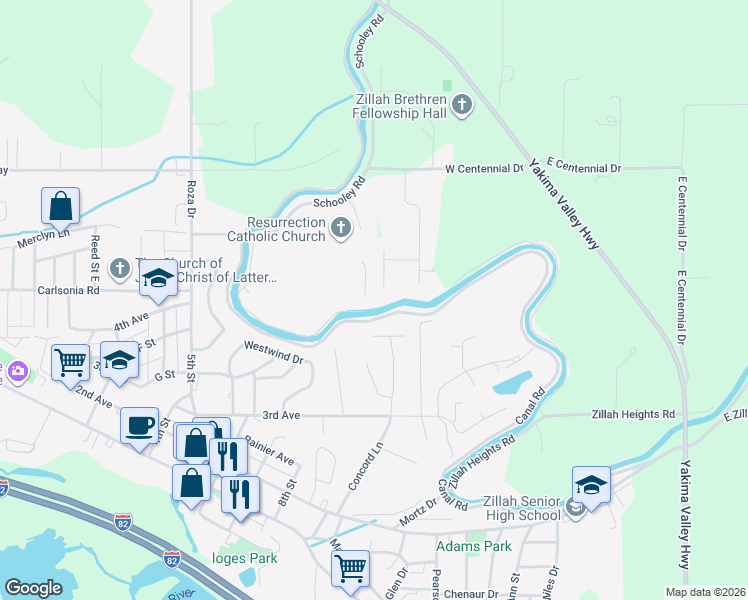 map of restaurants, bars, coffee shops, grocery stores, and more near 1001 Ellen Ln in Zillah