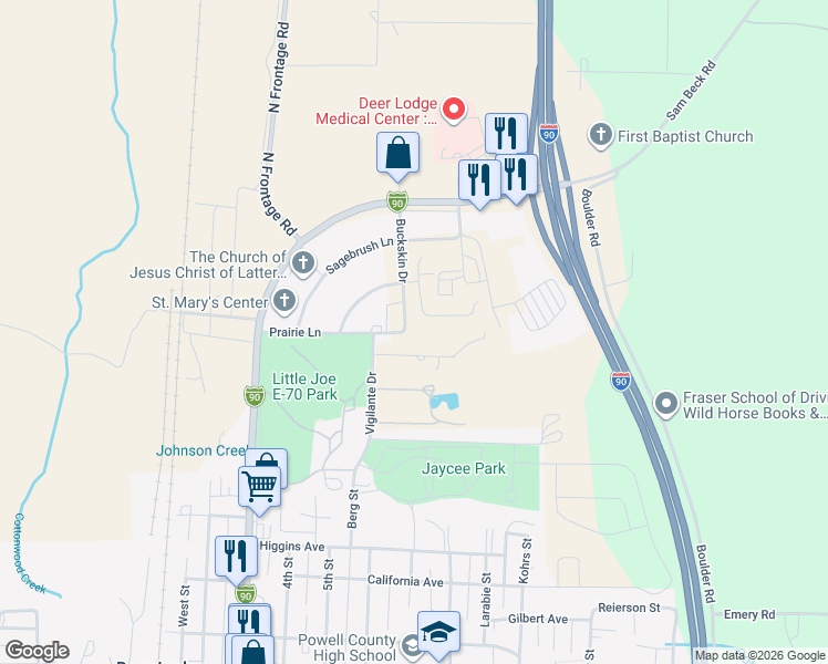 map of restaurants, bars, coffee shops, grocery stores, and more near 701 Buckskin Drive in Deer Lodge