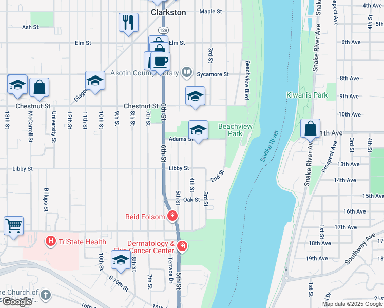 map of restaurants, bars, coffee shops, grocery stores, and more near 1114 4th Street in Clarkston