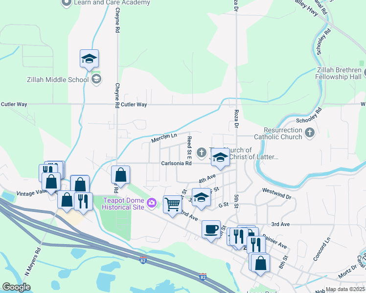 map of restaurants, bars, coffee shops, grocery stores, and more near 507 D'Anjou Street in Zillah