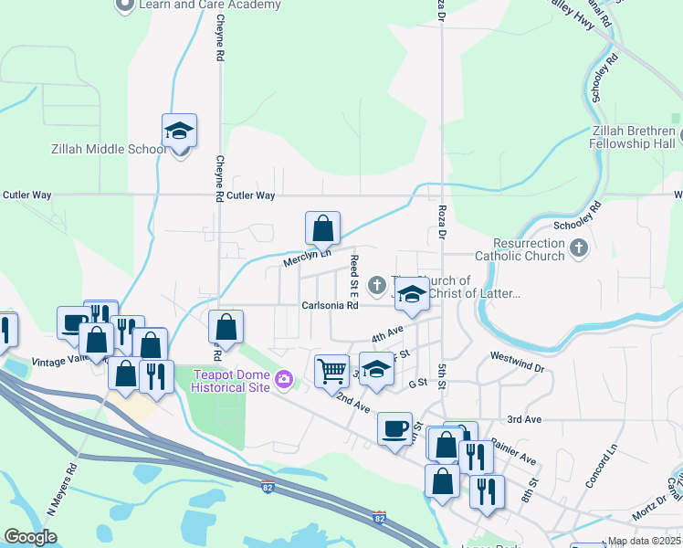 map of restaurants, bars, coffee shops, grocery stores, and more near 507 D'Anjou Street in Zillah