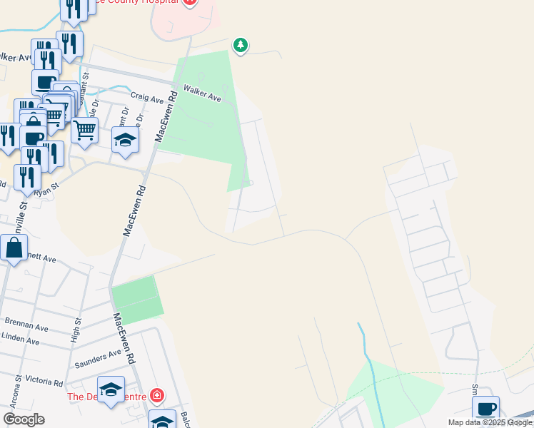 map of restaurants, bars, coffee shops, grocery stores, and more near 245 Mountain Avenue in Summerside