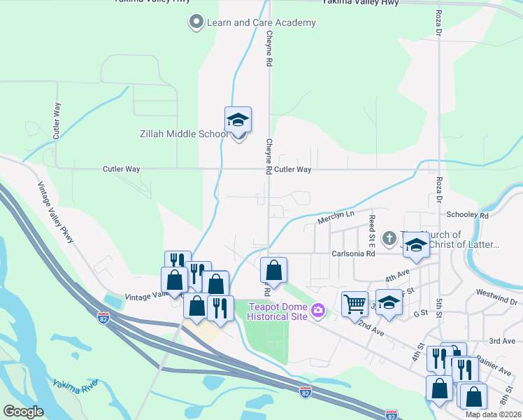 map of restaurants, bars, coffee shops, grocery stores, and more near W Northstone Pkwy in Zillah