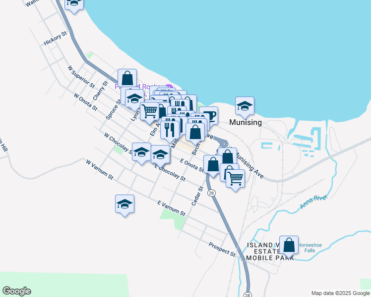 map of restaurants, bars, coffee shops, grocery stores, and more near 205 East Superior Street in Munising