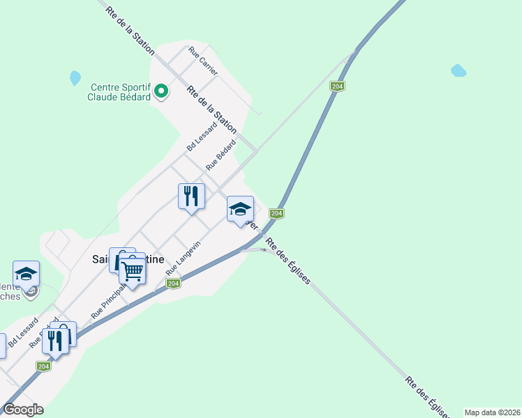 map of restaurants, bars, coffee shops, grocery stores, and more near Rue Gatien Lapointe in Sainte-Justine