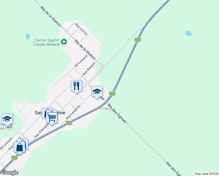 map of restaurants, bars, coffee shops, grocery stores, and more near Rue Gatien Lapointe in Sainte-Justine