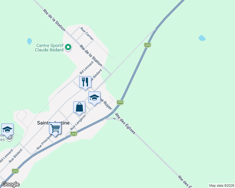 map of restaurants, bars, coffee shops, grocery stores, and more near Rue Gatien Lapointe in Sainte-Justine
