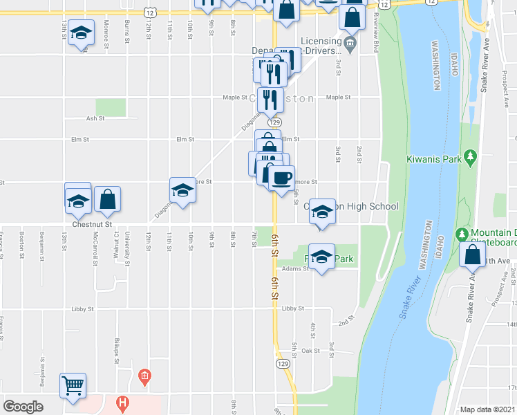 map of restaurants, bars, coffee shops, grocery stores, and more near 929 7th Street in Clarkston