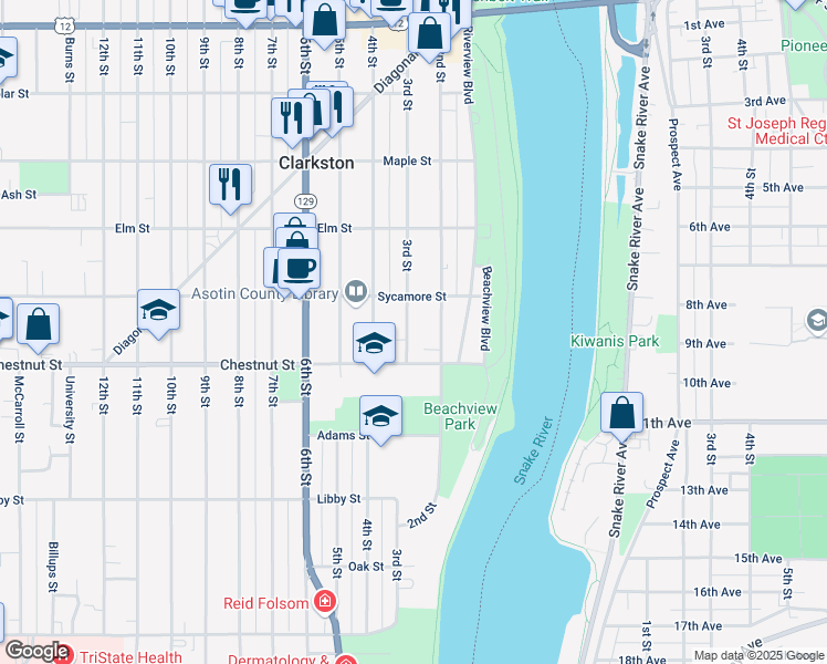 map of restaurants, bars, coffee shops, grocery stores, and more near 936 3rd Street in Clarkston