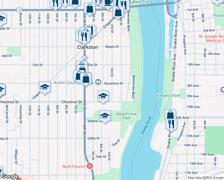 map of restaurants, bars, coffee shops, grocery stores, and more near 936 3rd Street in Clarkston