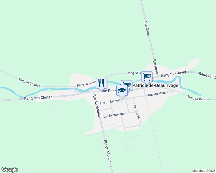 map of restaurants, bars, coffee shops, grocery stores, and more near 466 Rue Principale in Saint-Patrice-de-Beaurivage