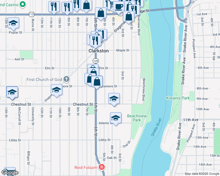 map of restaurants, bars, coffee shops, grocery stores, and more near in Clarkston