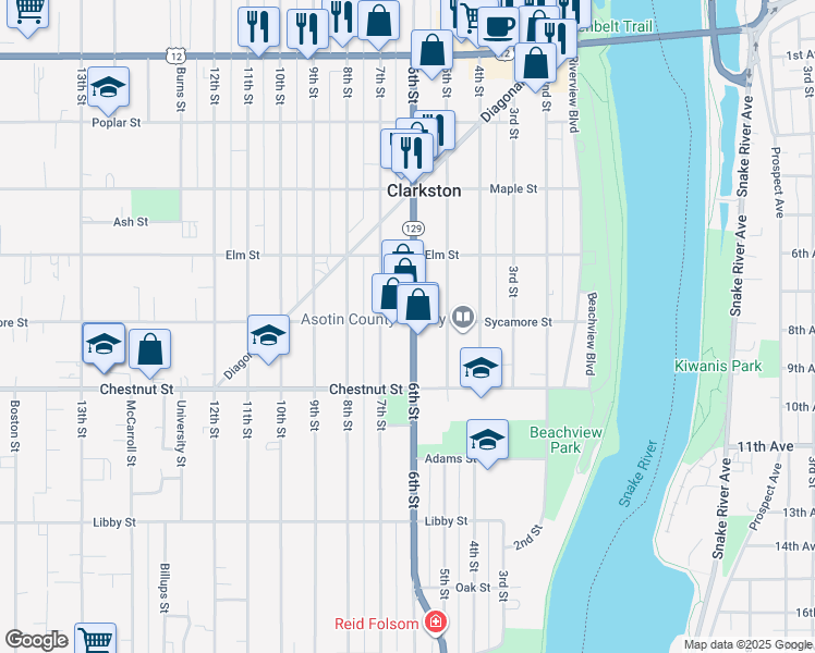 map of restaurants, bars, coffee shops, grocery stores, and more near 801 7th Street in Clarkston