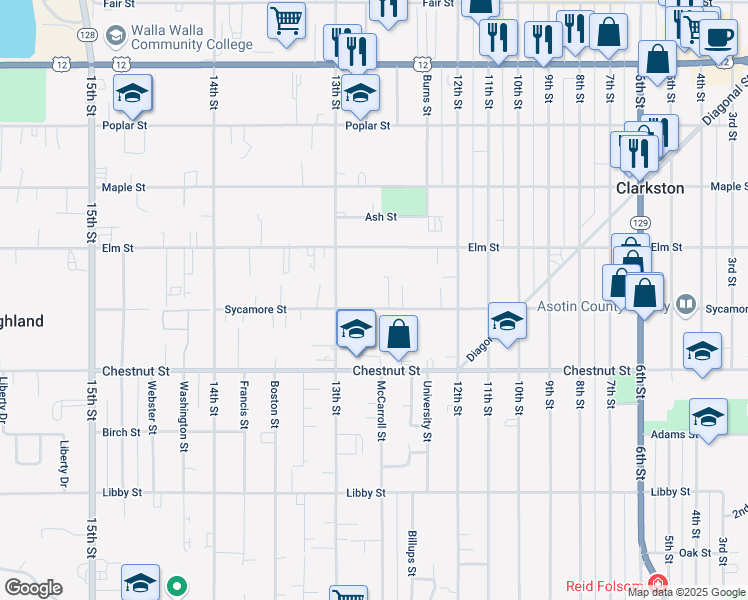 map of restaurants, bars, coffee shops, grocery stores, and more near 1268 Sycamore Street in Clarkston