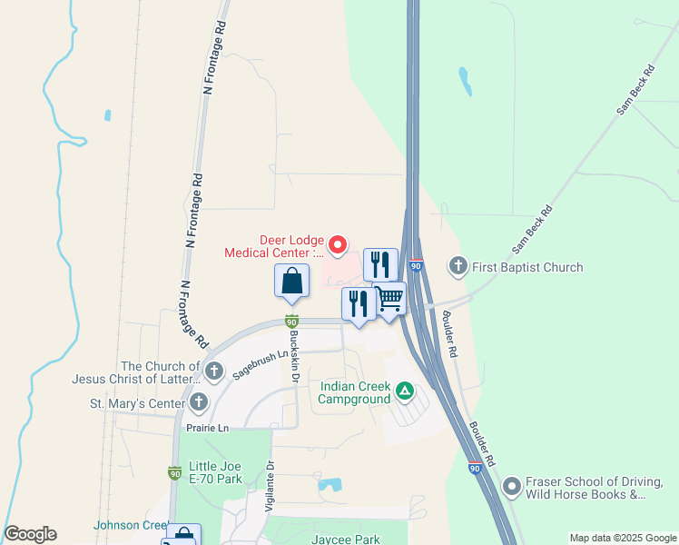 map of restaurants, bars, coffee shops, grocery stores, and more near 1100 Hollenback Lane in Deer Lodge