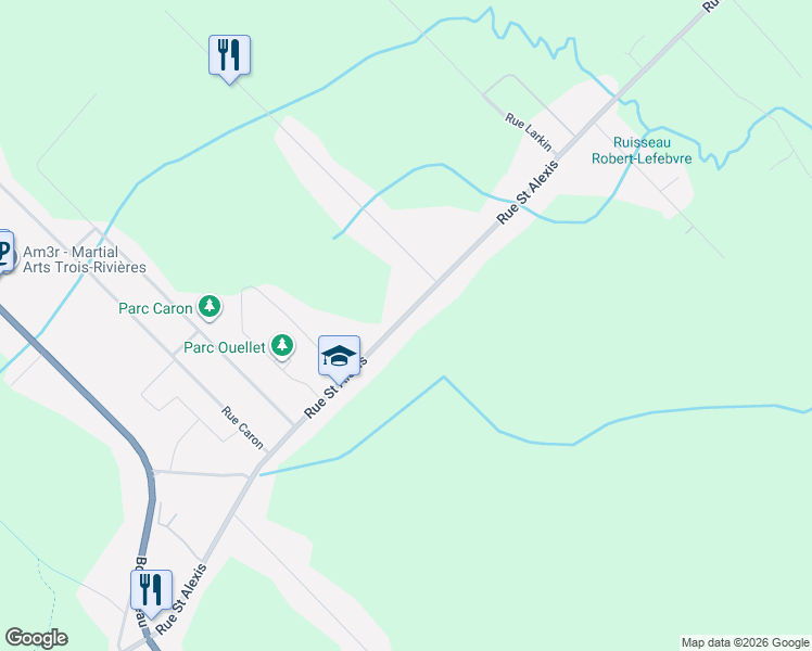 map of restaurants, bars, coffee shops, grocery stores, and more near 1146 Rue Saint Alexis in Trois-Rivières