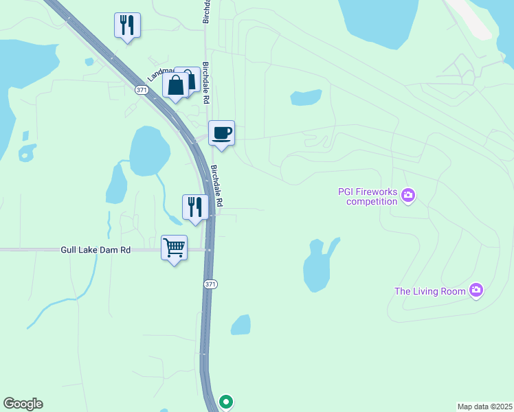 map of restaurants, bars, coffee shops, grocery stores, and more near 18092 Minnesota 371 in Brainerd