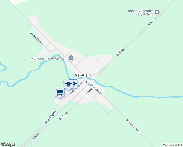 map of restaurants, bars, coffee shops, grocery stores, and more near 1062 3e Rang in Val-Alain