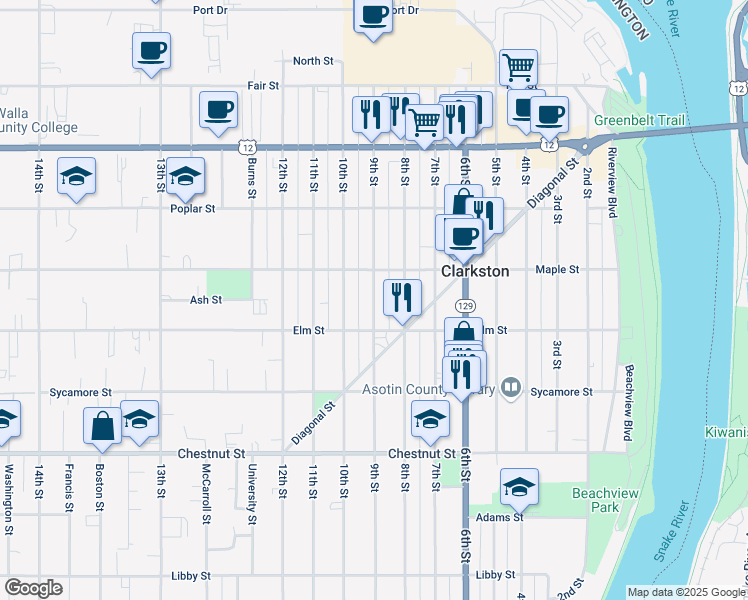 map of restaurants, bars, coffee shops, grocery stores, and more near 817 Maple Street in Clarkston