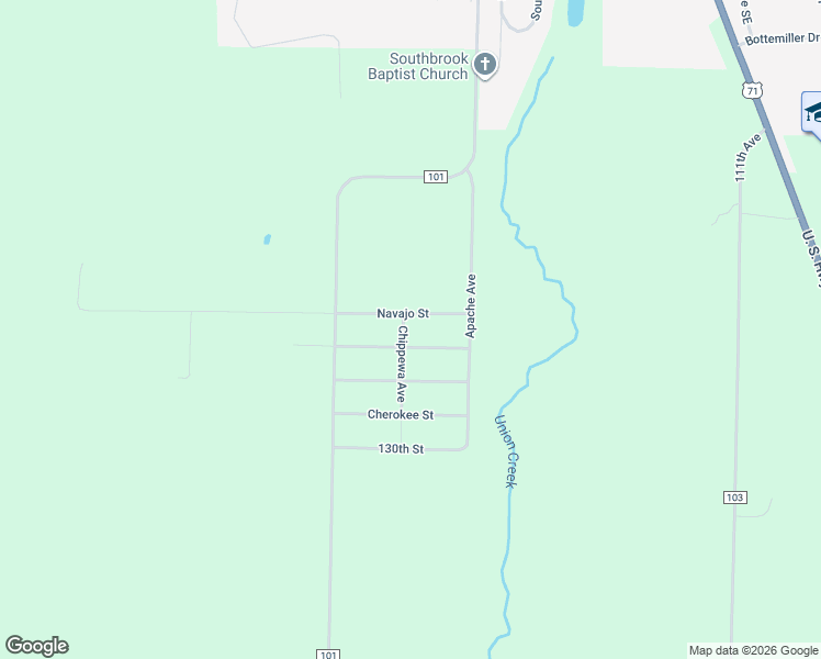 map of restaurants, bars, coffee shops, grocery stores, and more near 10407 Navajo Street in Wadena