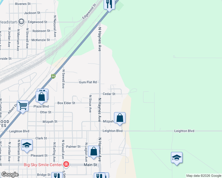 map of restaurants, bars, coffee shops, grocery stores, and more near 3101 North Michigan Avenue in Miles City