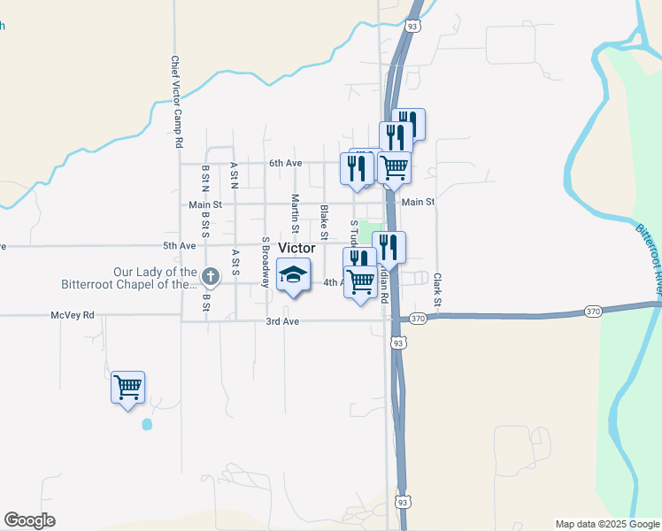 map of restaurants, bars, coffee shops, grocery stores, and more near 250 Blake Street in Victor