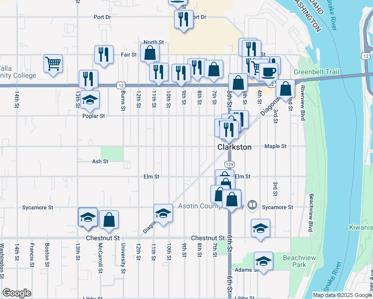 map of restaurants, bars, coffee shops, grocery stores, and more near 817 Maple Street in Clarkston