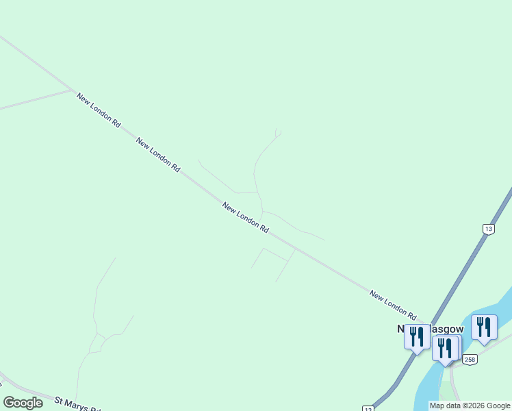 map of restaurants, bars, coffee shops, grocery stores, and more near 26 Glasgow Hills Drive in New Glasgow