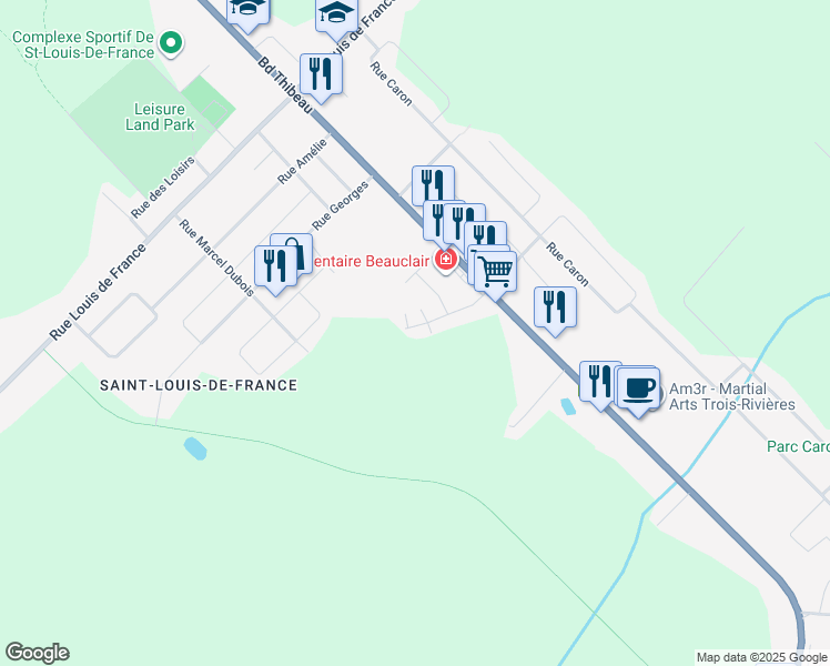 map of restaurants, bars, coffee shops, grocery stores, and more near 810 Rue Denis Roy in Trois-Rivières