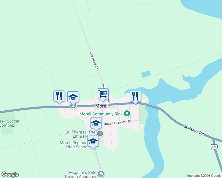 map of restaurants, bars, coffee shops, grocery stores, and more near Confederation Trail in Morell