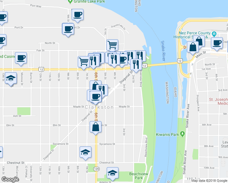 map of restaurants, bars, coffee shops, grocery stores, and more near 401 Diagonal Street in Clarkston