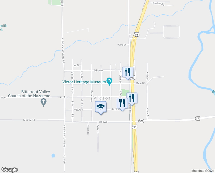 map of restaurants, bars, coffee shops, grocery stores, and more near 321 Main Street in Victor