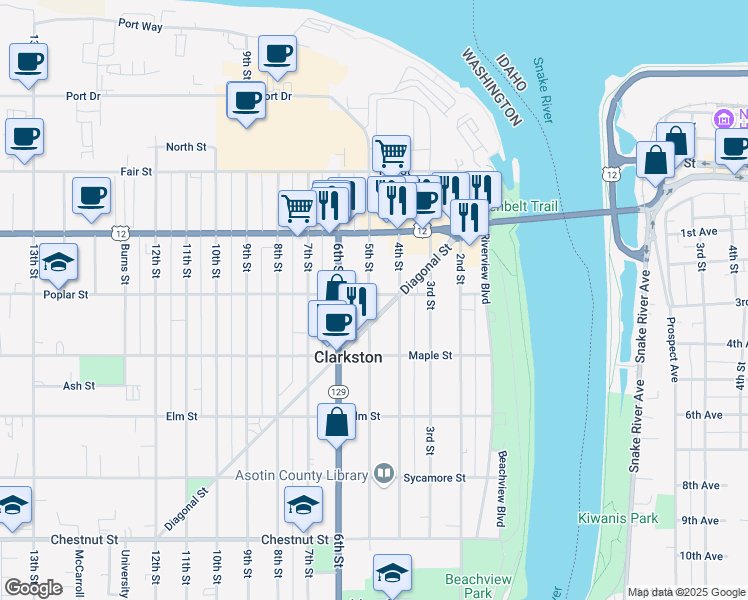 map of restaurants, bars, coffee shops, grocery stores, and more near 401 Diagonal St in Clarkston