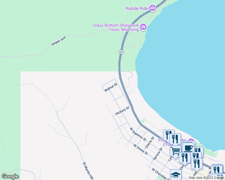 map of restaurants, bars, coffee shops, grocery stores, and more near 917 West Munising Avenue in Munising