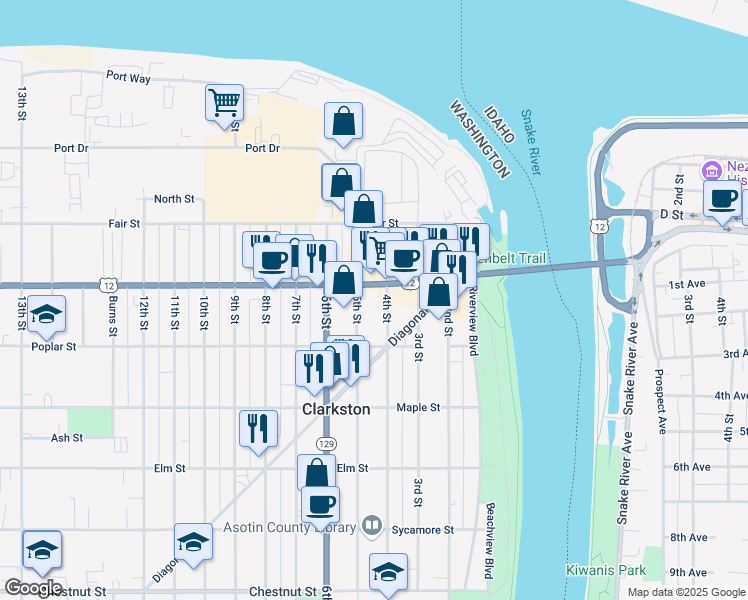 map of restaurants, bars, coffee shops, grocery stores, and more near 504-598 4th Street in Clarkston