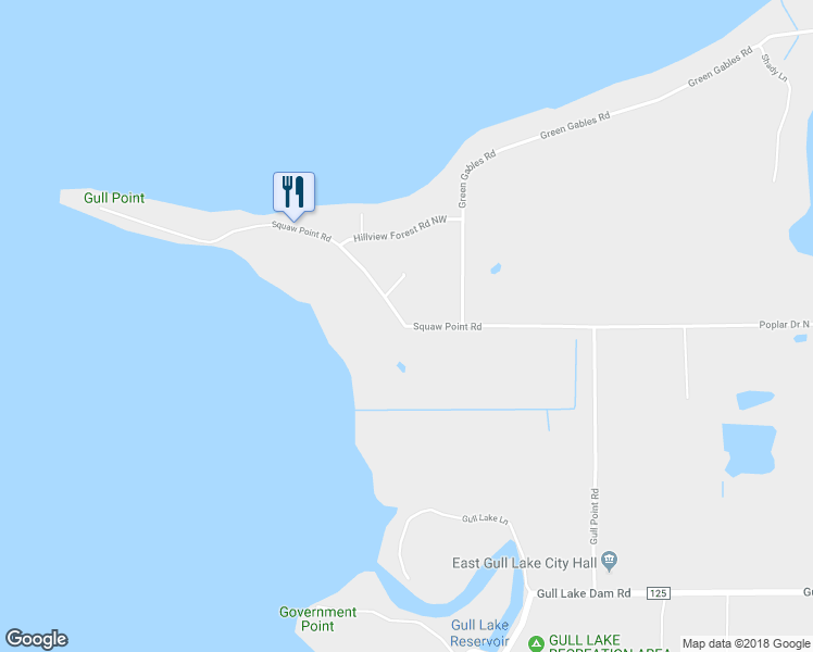 map of restaurants, bars, coffee shops, grocery stores, and more near 1030 Squaw Point Road in East Gull Lake