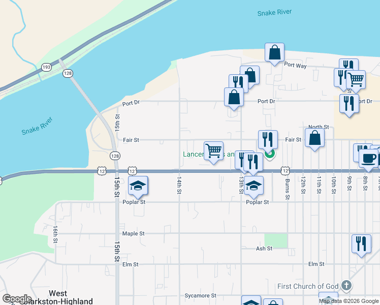 map of restaurants, bars, coffee shops, grocery stores, and more near 1376-1386 Bridge Street in Clarkston